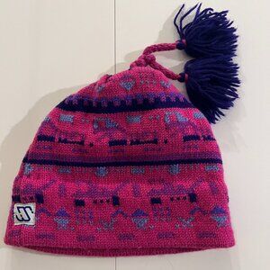 Vintage Murray Merkley Bright Knit Winter Beenie Ski Tassel Cap Virgin Wool